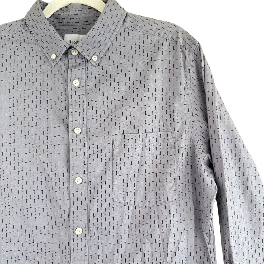 Goodfellow & Co Mens Slim Fit Button Up Shirt Size L Gray Hammers All Over Print